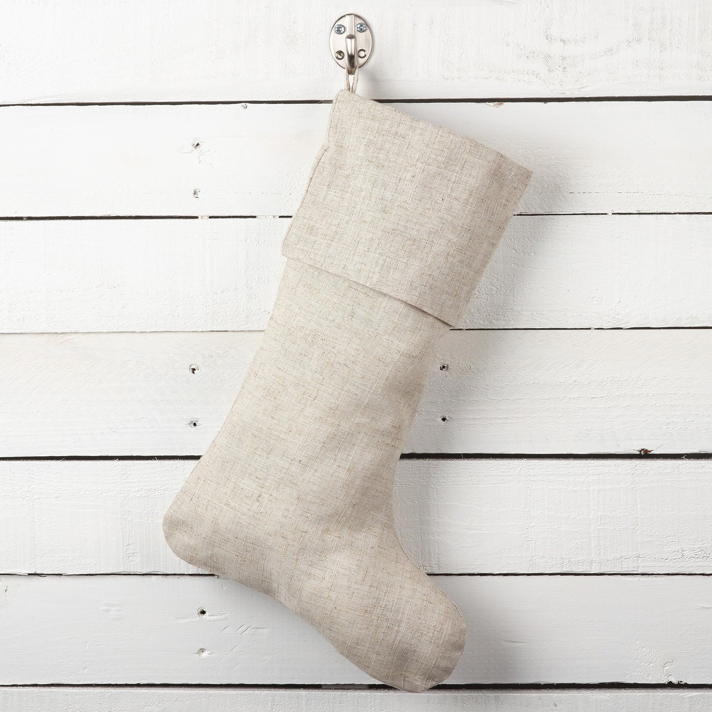 SARO LIFESTYLE 7"x15" Linen Christmas Stocking – Toscana Collection – Natural Solid Edge –– Classic Holiday Farmhouse Décor