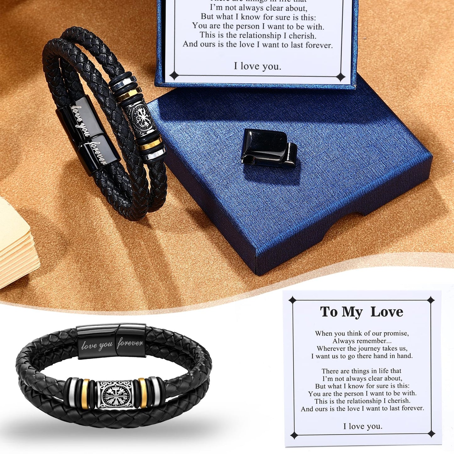 leejory Viking Bracelet for Men, Double-Row Braided Genuine Black Leather Cuff Wristband Norse Compass Symbol Vegvisir Bracelets, Nordic Jewelry Religious Pagan Amulet Gift for Mens Teen Grandson Son
