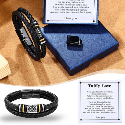 leejory Viking Bracelet for Men, Double-Row Braided Genuine Black Leather Cuff Wristband Norse Compass Symbol Vegvisir Bracelets, Nordic Jewelry Religious Pagan Amulet Gift for Mens Teen Grandson Son