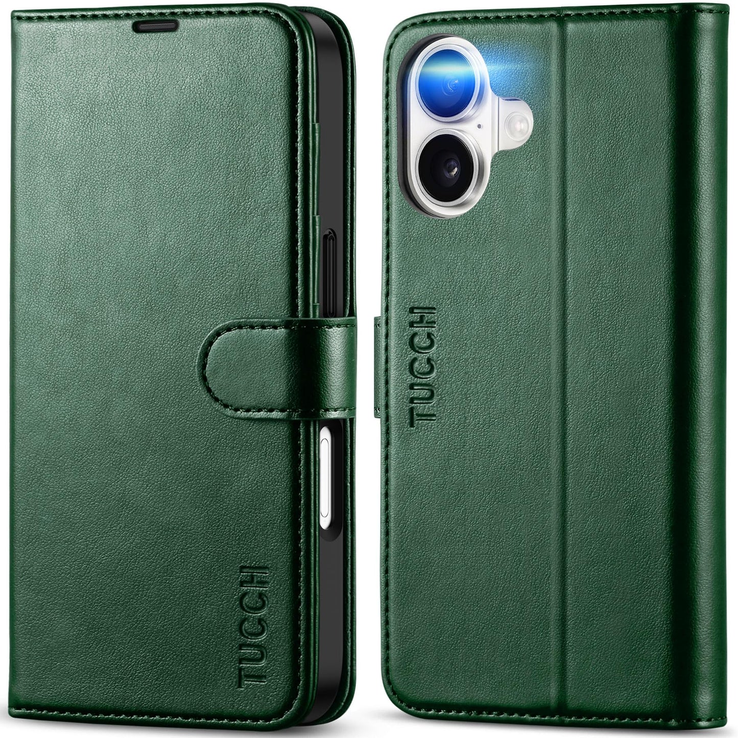 TUCCH Wallet Case for iPhone 17 (6.3") 2025, RFID Blocking 4 Card Slots, Kickstand, Shockproof TPU Shell, PU Leather, Magnetic Closure, Protective Flip Folio Cover, Evergreen