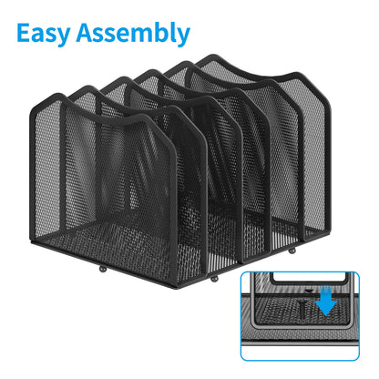 Simple Trending Mesh Desktop File Sorter Organizer, 5-Section Bookshelf for Desk Home Office, Black