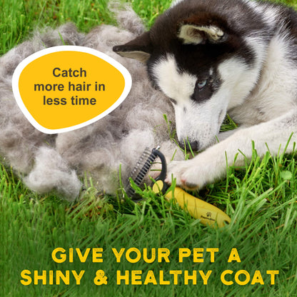 Pawradise Deshedding Dog Brush - Double-Sided Pet Hair Remover for Cats & Dogs - Yellow Undercoat Grooming Rake for Shedding and Dematting