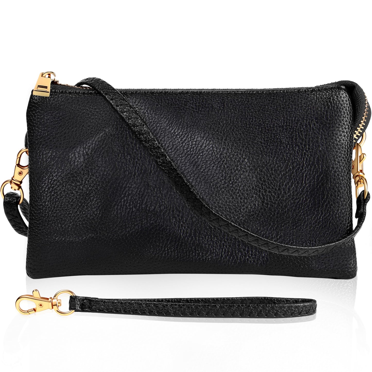 Humble Chic NY Black Wristlet Purses for Women - Small Black Crossbody Purse, Vegan Leather Wristlet Wallets for Women, Small Phone Wallets, Dressy Evening Handbags, Vegan Leather Crossbody Bag