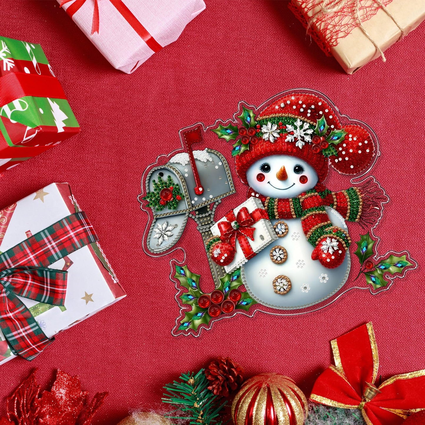 VODAPYC Christmas Diamond Art Hanging Kits for Adults, DIY Special Shaped Diamonds Painting Window Pendant Ornament for Home Decor (Snowman-3)