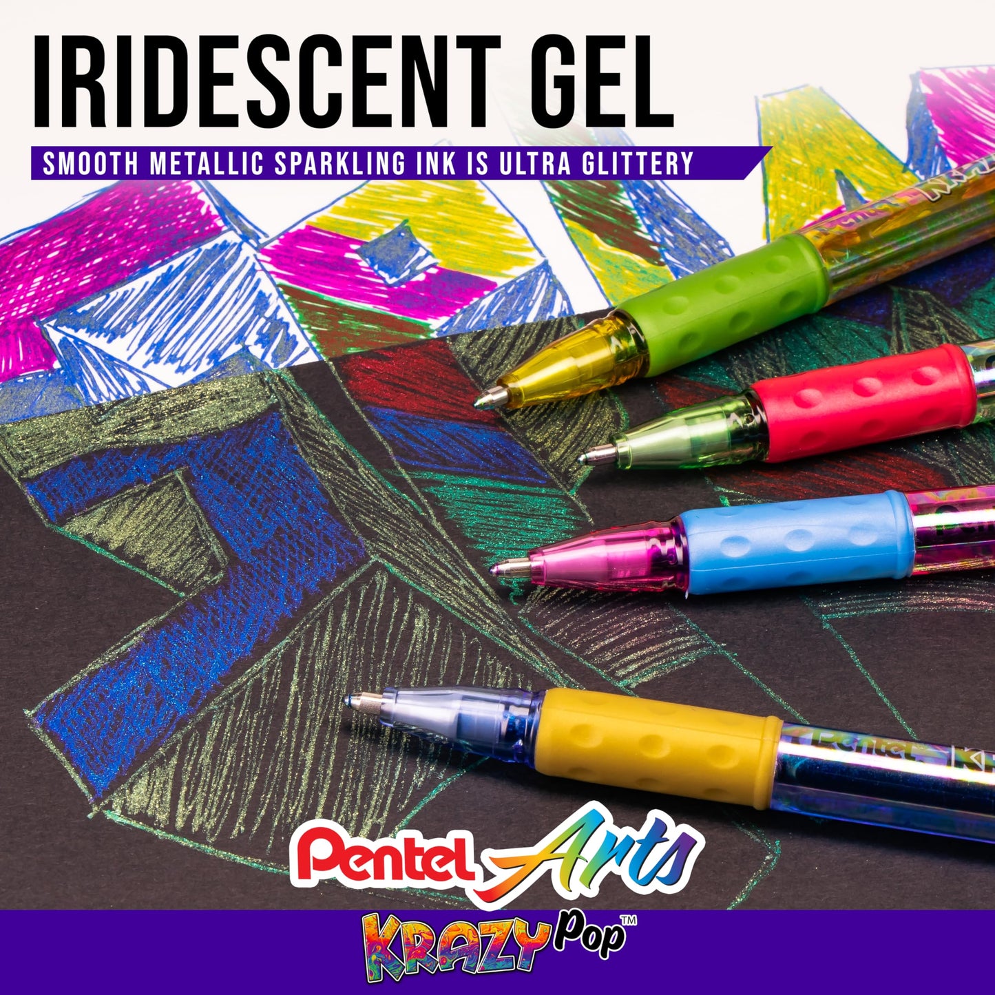 Pentel Sparkle and Krazy Pop, Metallic Gel Ink Pen, (1.0mm), Bold Line, Assorted Ink Colors, 12 count (K91BP12M)