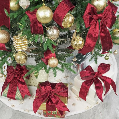 MEEDEE Burgundy Velvet Ribbon 2.5 inch Crushed Velvet Christmas Ribbon 10 Yards for Christmas Tree Decoration, Wreath Supplies, Crafts Bow, Gift Wrapping, Wedding Decor and Accents