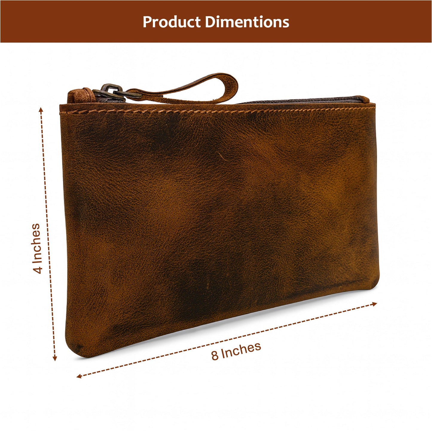 TheAntiq Leather Pencil Pouch, Currency Pouch, Leather Pencil Case, Zippered Pouch Paper Money, Pen Case, Pen & Marker Case, Pencil Case For Artists & Professionals (Brown)