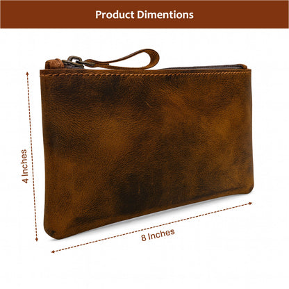 TheAntiq Leather Pencil Pouch, Currency Pouch, Leather Pencil Case, Zippered Pouch Paper Money, Pen Case, Pen & Marker Case, Pencil Case For Artists & Professionals (Brown)