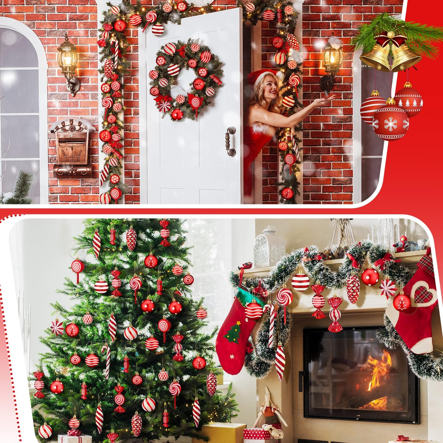 Knitgrip 50 Pcs Christmas Candy Cane Lollipop Ornaments Christmas Peppermint Candy Tree Balls Decorations with Rope Plastic Xmas Hanging Ornaments for Party Decor(Red, White)