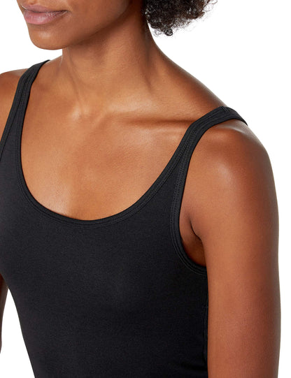Amazon Essentials Women's Slim-Fit Thin Strap Tank Top, Pack of 2, Black/White, Small