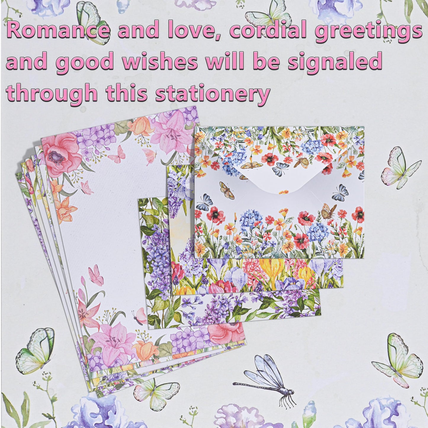 AUSTARK 160 Pieces Stationery Set (50 Pieces Stationery Paper 8.25 x 5.5 Inch, 50 Pieces Envelopes, 60 Sealed Stickers) for Letter Writing (Floral No-underline)