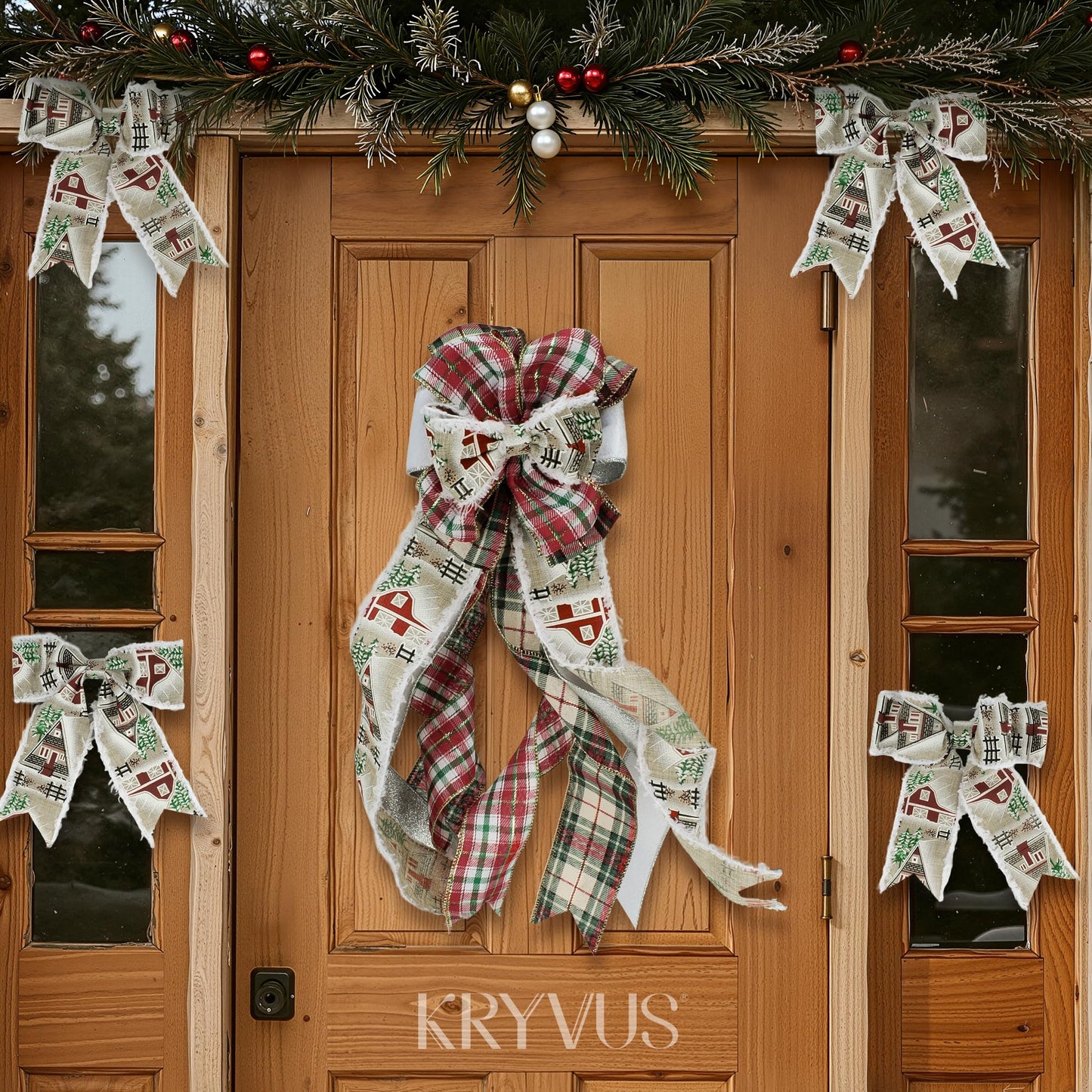 Kryvus Christmas Wired Ribbon, 2.5 Inch X 10 Yards, Natural Linen Christmas Ribbon with Snowy Edge for Wreaths, Gift Wrapping, Xms Tree Decorations & Holiday (Farmhouse)