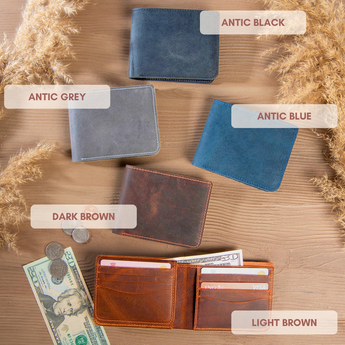 Personalized Leather Wallet for Men – Engraved Name Initial, Custom Monogram in 5 Colors & 6 Designs – Ideal Gift for Husband, Dad, Boyfriend, Wedding, Anniversary, Birthday, Valentines Day Gifts