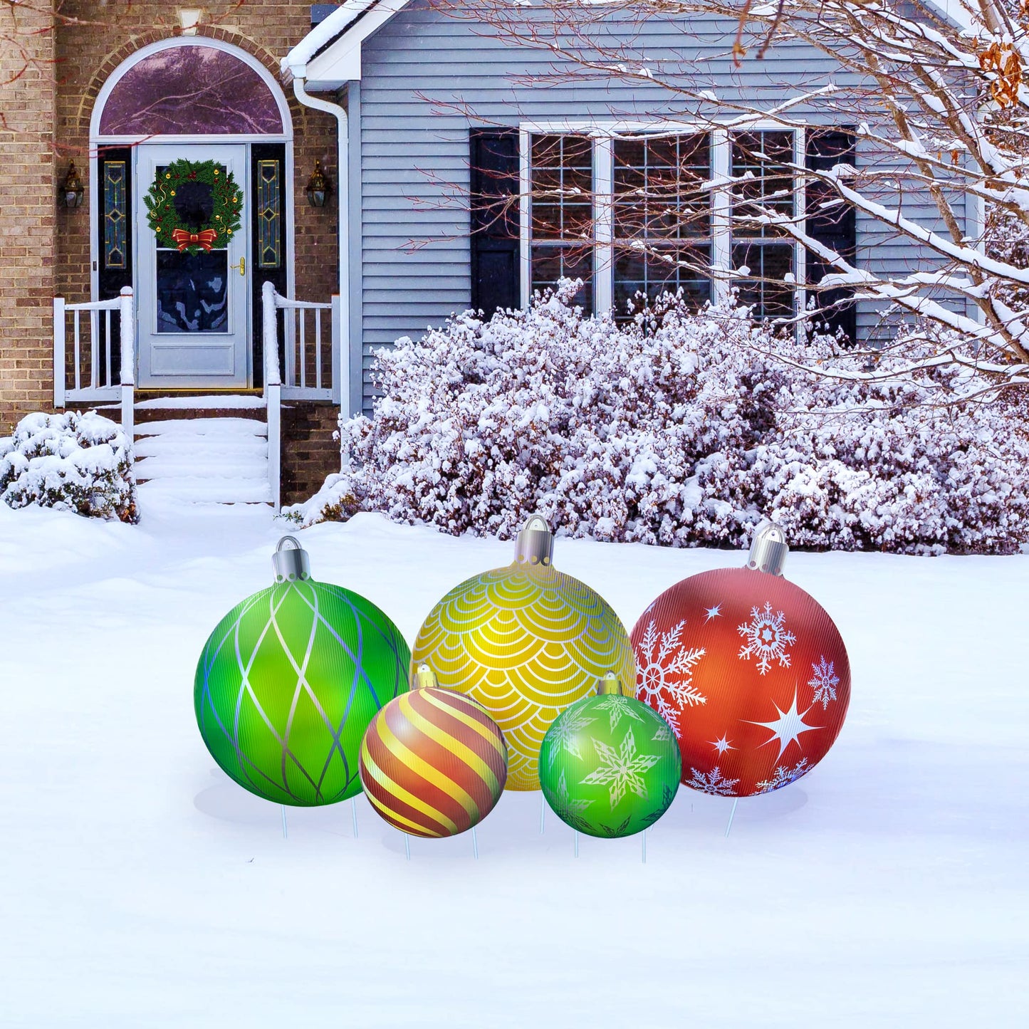 Outdoor Christmas Decoration Yard Signs | Double Sided Flat Print Christmas Ornaments Signs and Stakes Set for Hang or on Ground 5Pcs Three Large16" and Two Small 9" Per Set