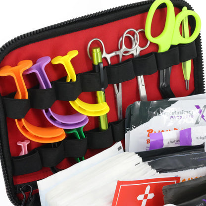 Lightning X Mid-Sized First Responder EMT Bag | LXMB25 | Fully Stocked w/ 240+ First Aid, EMS & Trauma Supplies - RED