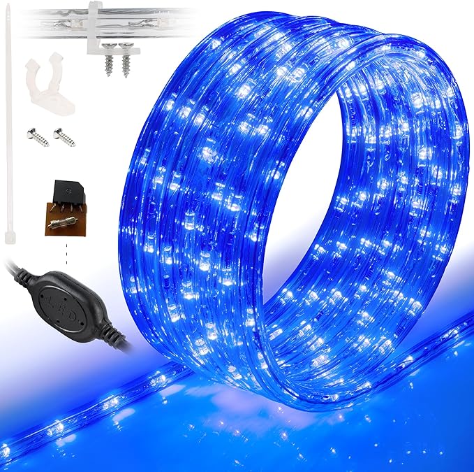 WYZworks 108LEDs 10ft LED Outside Rope Lights, Outdoor ETL Certified Waterproof Permanent 360 Degree Light Emitting, Flexible Tube, Connectable, Christmas Palm Tree Exterior Landscape, Blue