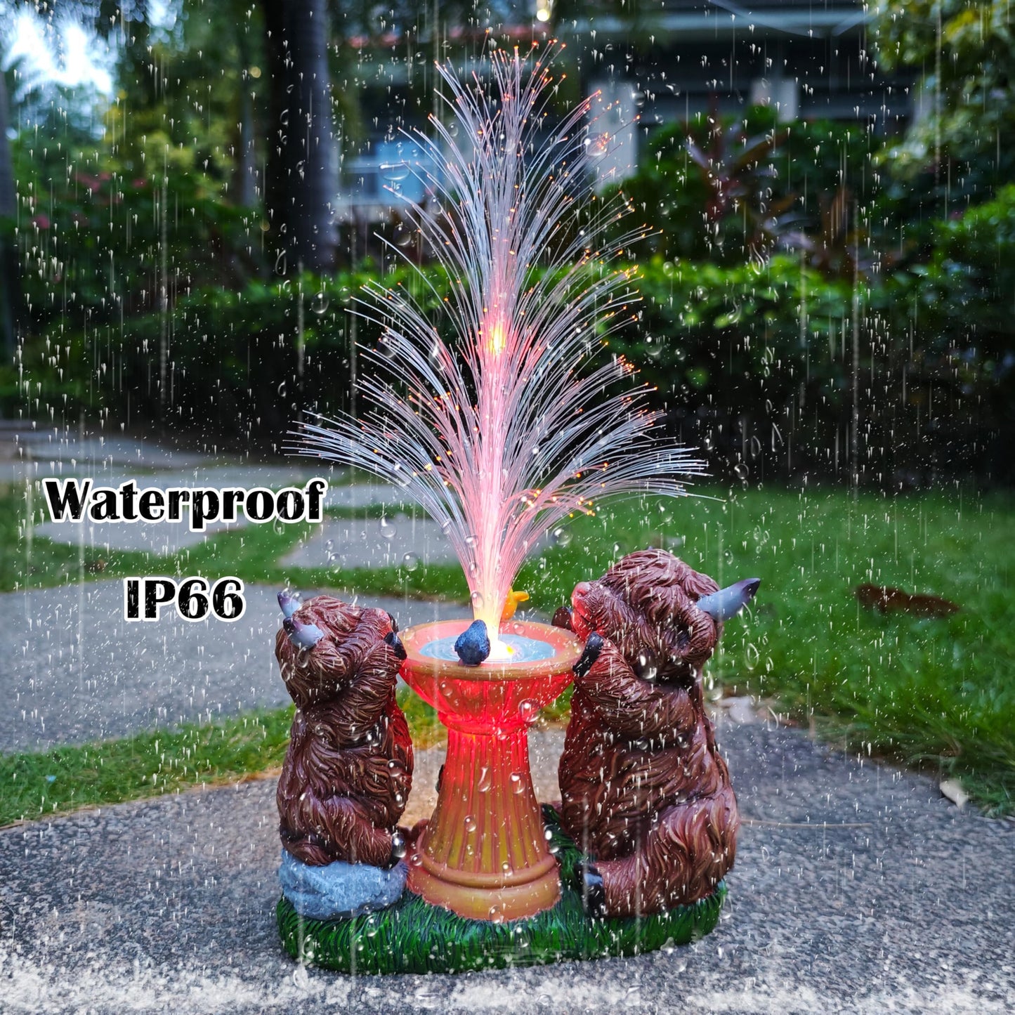 RCTTICUU Solar Highland Cow Garden Decor -Resin Highland Cows Figurines Lights and Colour Changing Optical Fiber with Solar LED Lights,Outdoor Statues Decoration for Patio Yard Lawn