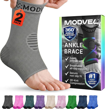 Modvel Ankle Brace Compression Sleeve - Foot & Ankle Support Socks for Sprains, Tendonitis & Arthritis | Unisex Design