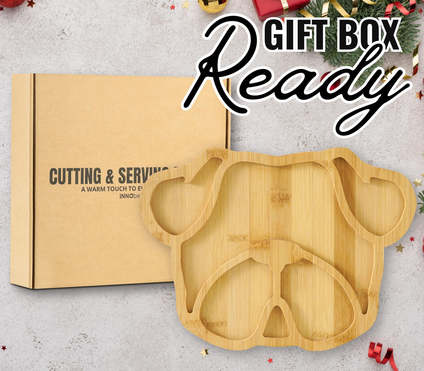 Pug Gifts for Women/Men Charcuterie Board, 11.81 * 8.66 * 0.79 inches Cheeses Charcuterie Wood Cutting/Serving Board Set with 4 Matching Spreaders for Housewarming Thanksgiving Christmas