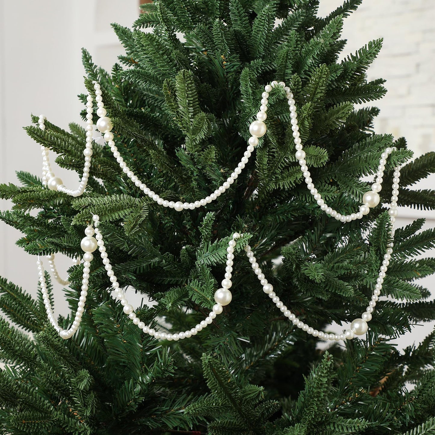 Yalikop 11.8 ft Beige Faux Pearl Beads Garland for Tree Pearl Decoration for Party Large Garland Strand Chain Wedding Decoration for Mantel Fireplace Stairs Wedding Centerpieces Party Favor