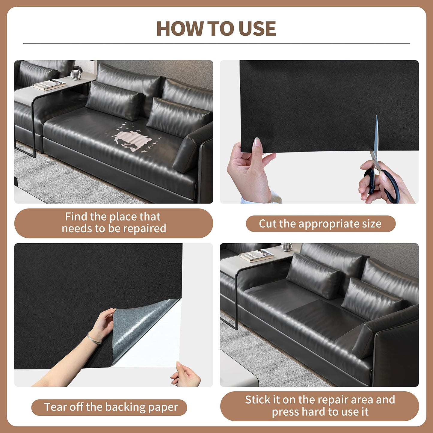 ONine Leather Repair Patch, Self-Adhesive Couch Patch, Multicolor Available Scratch Leather 16X60 Inch Peel and Stick for Sofas(Chocolate Brown)
