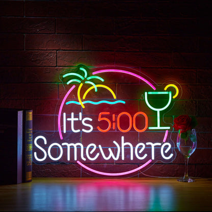 Its 5 00 O'clock Some Where Neon Sign for Wall Décor Dimmable LED Man Cave Bar Beer Garage Neon Light USB Powered Neon Art Signs Decor