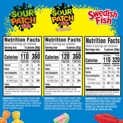 SOUR PATCH KIDS and SWEDISH FISH Soft & Chewy Candy Variety Pack, Bulk Candy, 15 Boxes