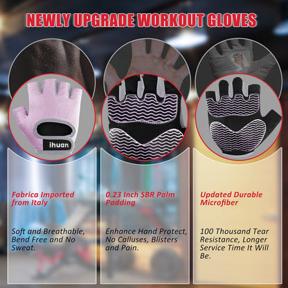 ihuan Workout Gym Gloves Weight Lifting for Exercise | Partition Palm Protection |Enhance Grip | Fitness Lightweight Breathable | Cycling Men & Women