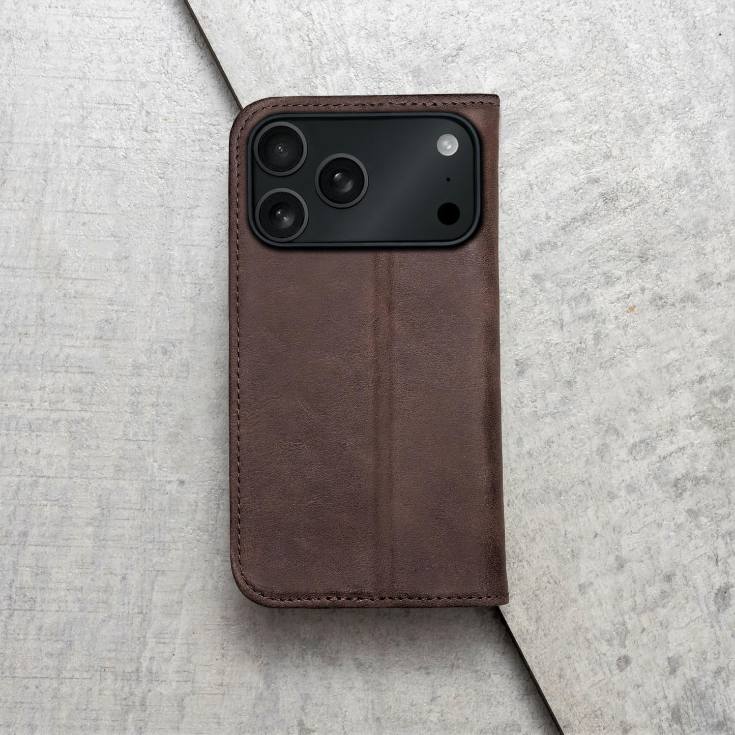 Porter Riley - Leather Case Compatible with iPhone 17 Pro Max. Premium Genuine Leather Stand/Cover/Wallet/Flip Case with Card Slots & Horizontal Stand (Chocolate Brown)