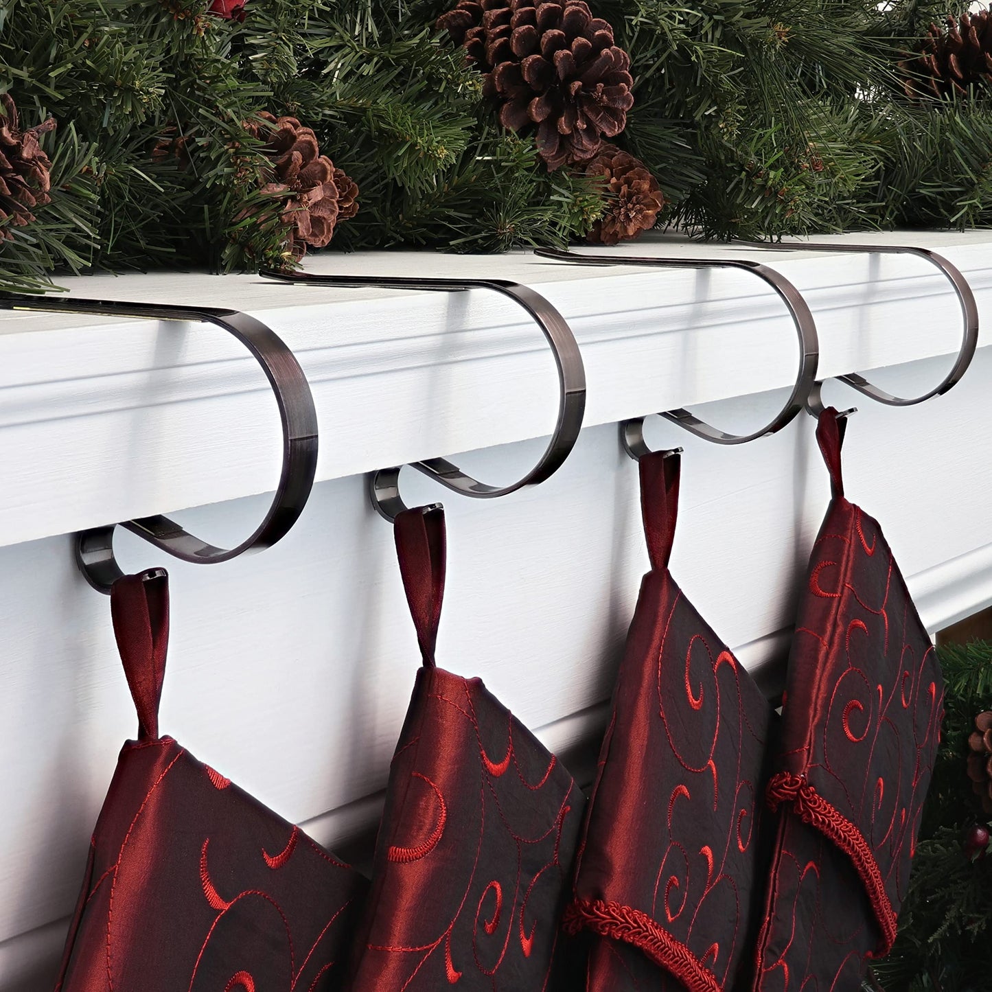 Haute Decor The Original MantleClip® Stocking Holder 4 Pack - Hang Christmas Stockings Safely and Securely from Mantels Up to 3 Inches Thick