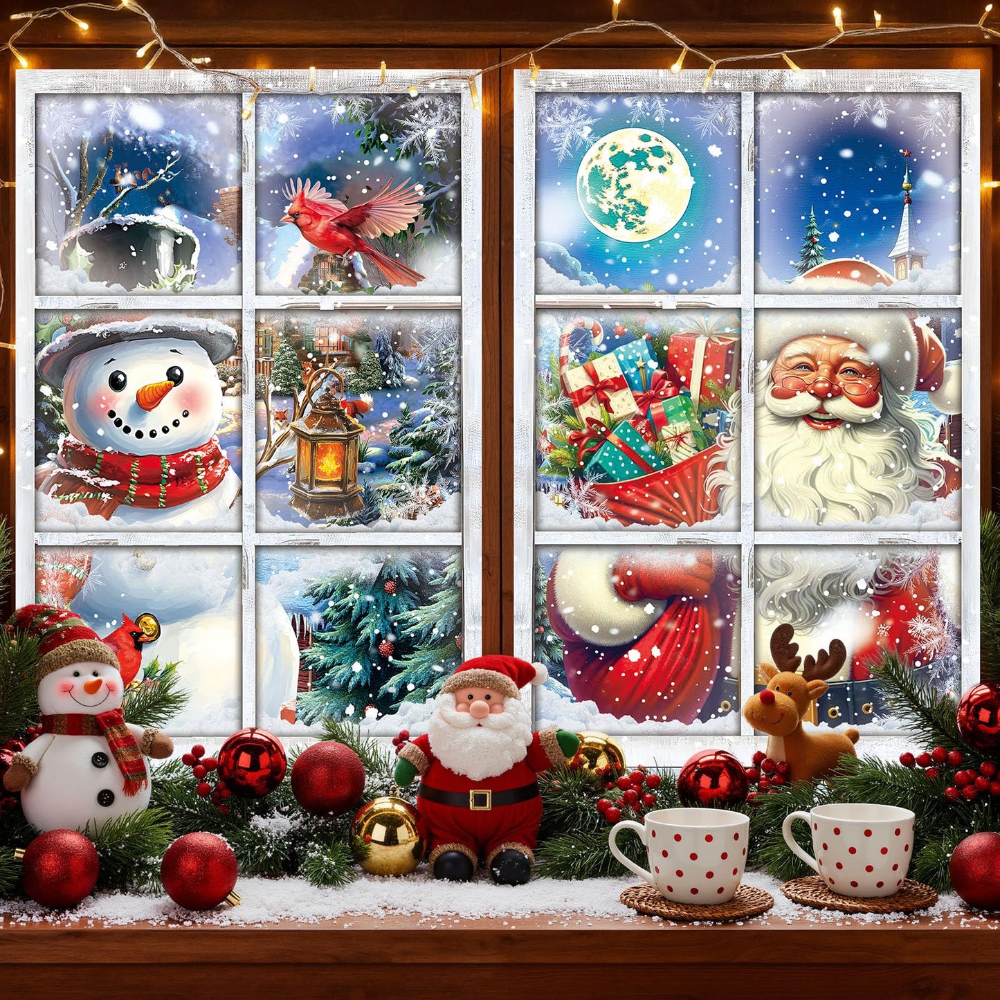 Patelai 4 Pcs Merry Christmas Curtain Cute Christmas Window Silhouette Decoration Snowflake Window Door Cover Holiday Xmas Poster Screen for Indoor Outdoor Party Decor(Snowman)