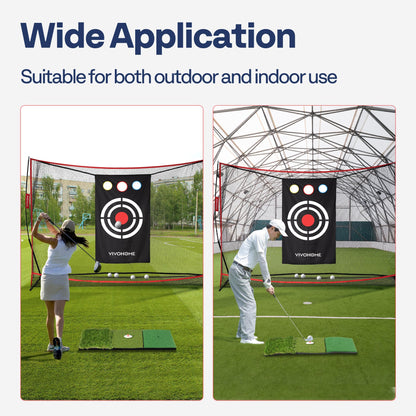 VIVOHOME 10 x 7ft Golf Net for Hitting, Chipping, Driving Training, Heavy Duty Golf Practice Net for Indoor, Backyard, Garage, with Mat, Target Cloth, 8 Tees, 6 Balls, Carry Bag
