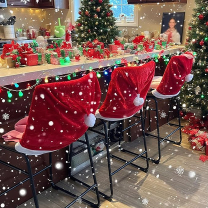 Christmas Chair Covers Hat Chair Back Covers for Xmas Holiday Chair Covers Set of 2, Stretch Parsons Chair Slipcovers Removable Washable Kitchen for Home Hotel Banquet Holiday Decoration