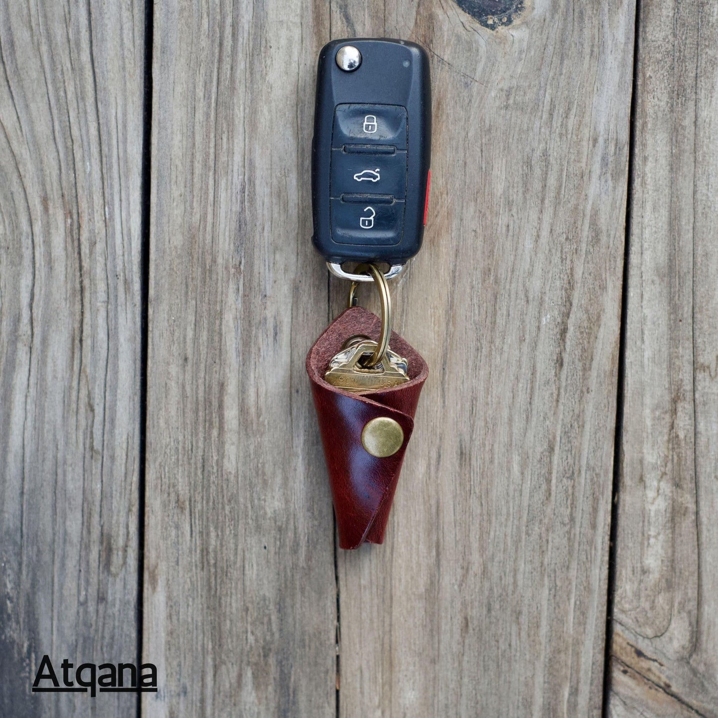 Atqana Leather Key Wrap Cover (Premium Leather) - Key Organizer | Motorcycle Keychain Wrap (Extra Dark Brown) (Brass Button)