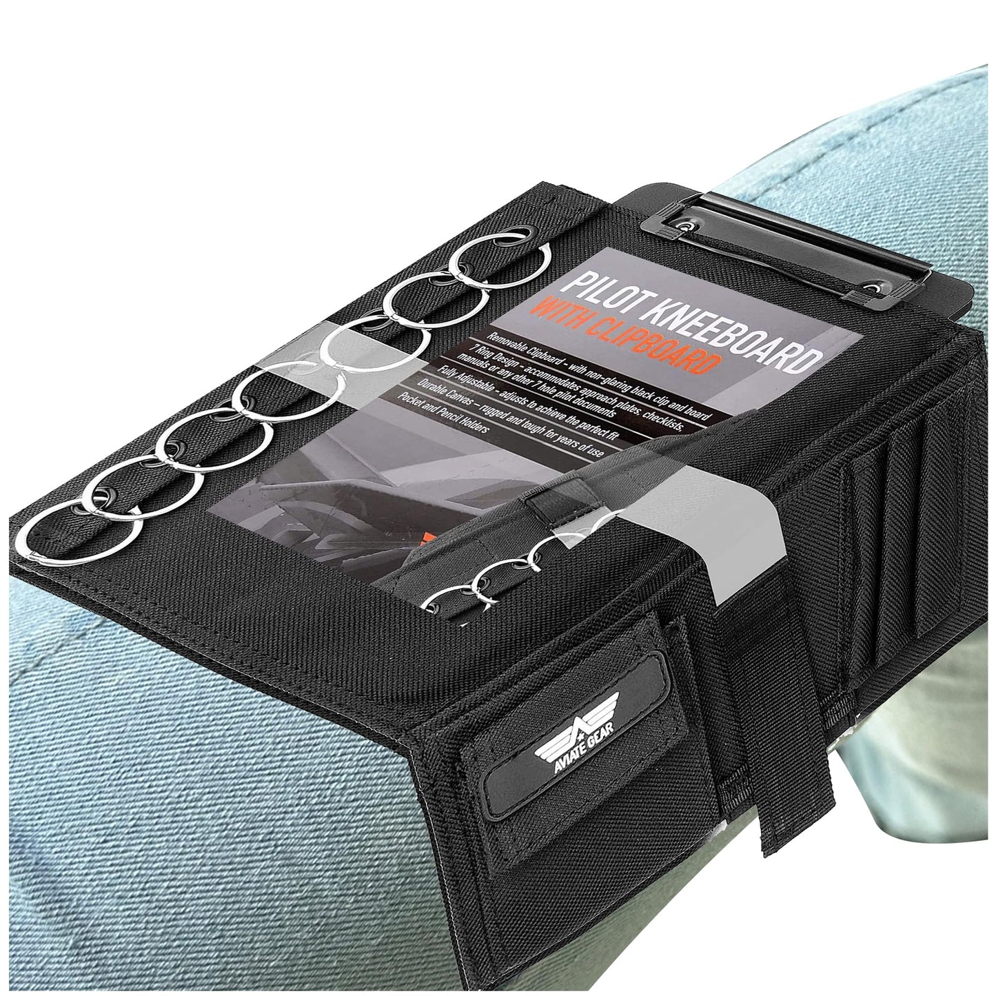 Performore Pilot Kneeboard - Includes Clipboard, Knee Strap & 7 Rings - Organize Approach Plates, Checklists & More - Secure & Convenient Aviation Knee Board for Professionals & Enthusiasts