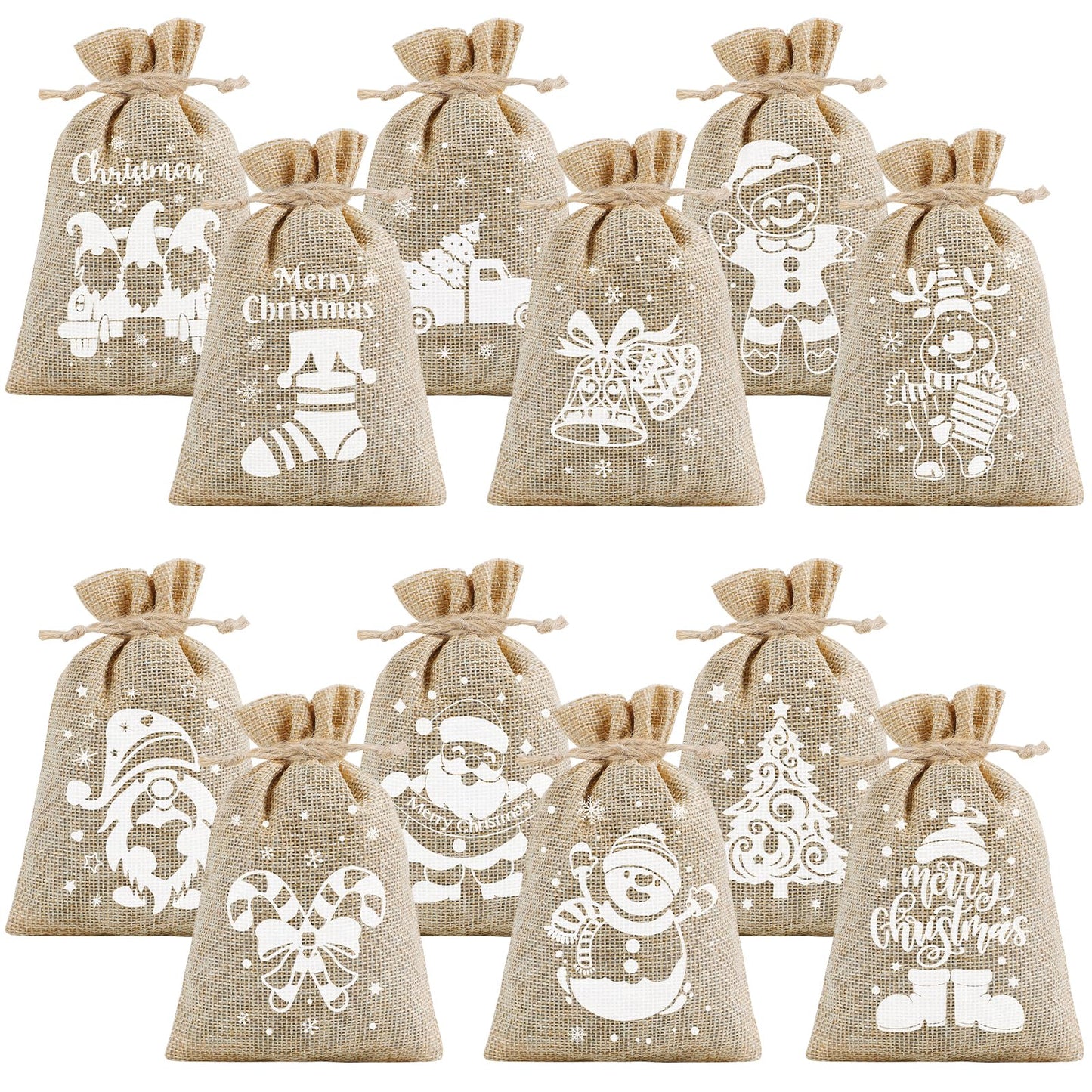 CCINEE 36pcs Christmas Burlap Bags, 4×6 Inch Drawstring Christmas Burlap Goody Gift Candy Bags with Double Jute Drawstrings Xmas Treat Bags for Candy Wrapper Xmas Party Favors