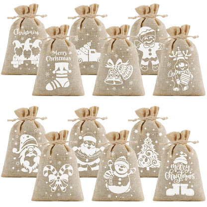 CCINEE 36pcs Christmas Burlap Bags, 4×6 Inch Drawstring Christmas Burlap Goody Gift Candy Bags with Double Jute Drawstrings Xmas Treat Bags for Candy Wrapper Xmas Party Favors