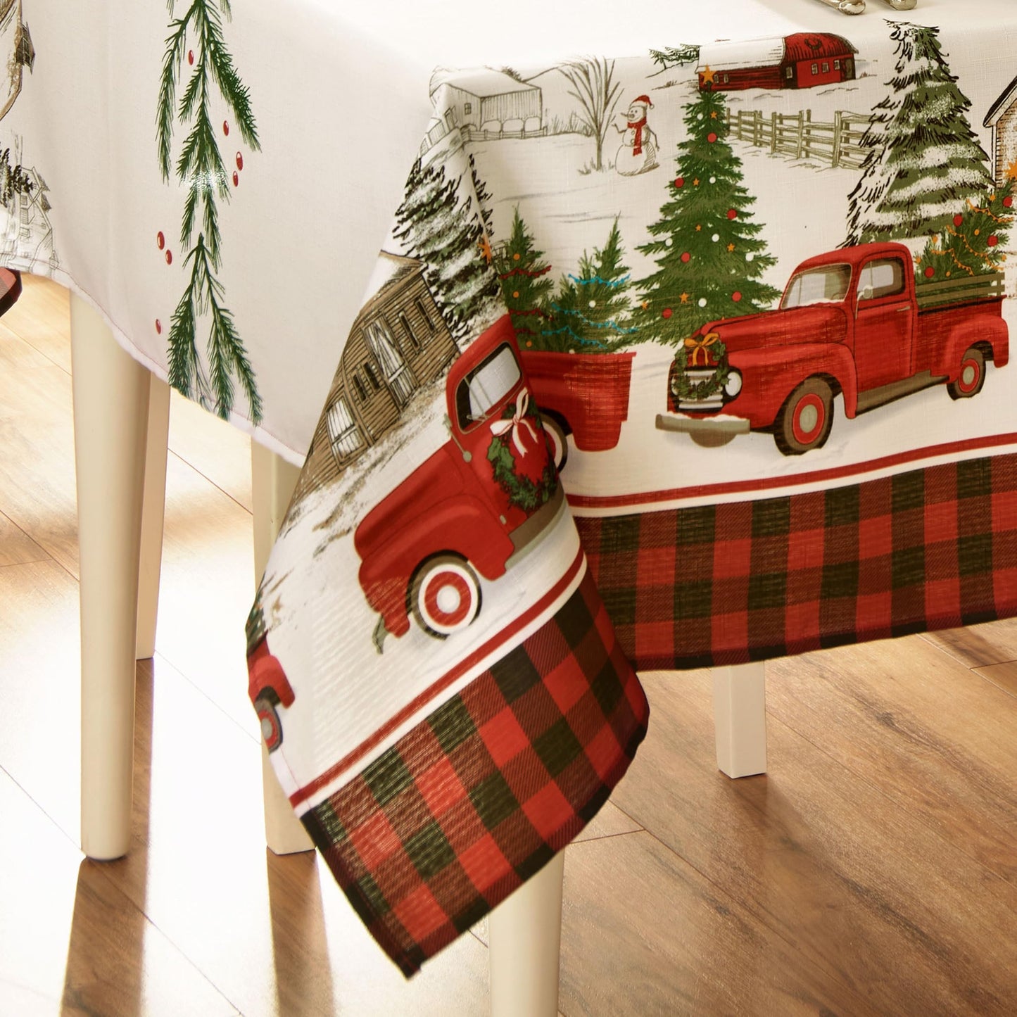 Elrene Home Fashions Vintage Truck Christmas Tree Farm Wrinkle Resistant Tablecloth, 60"X144", Rectangle