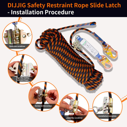DIJJIG Rope Harness Safety Lanyard 25ft Vertical Roofing Rope With Grab Snap Hooks Shock Absorber Fall Protection Tree Climbing Line Kit Heavy Duty Roof Safety Equipment ANSI CE