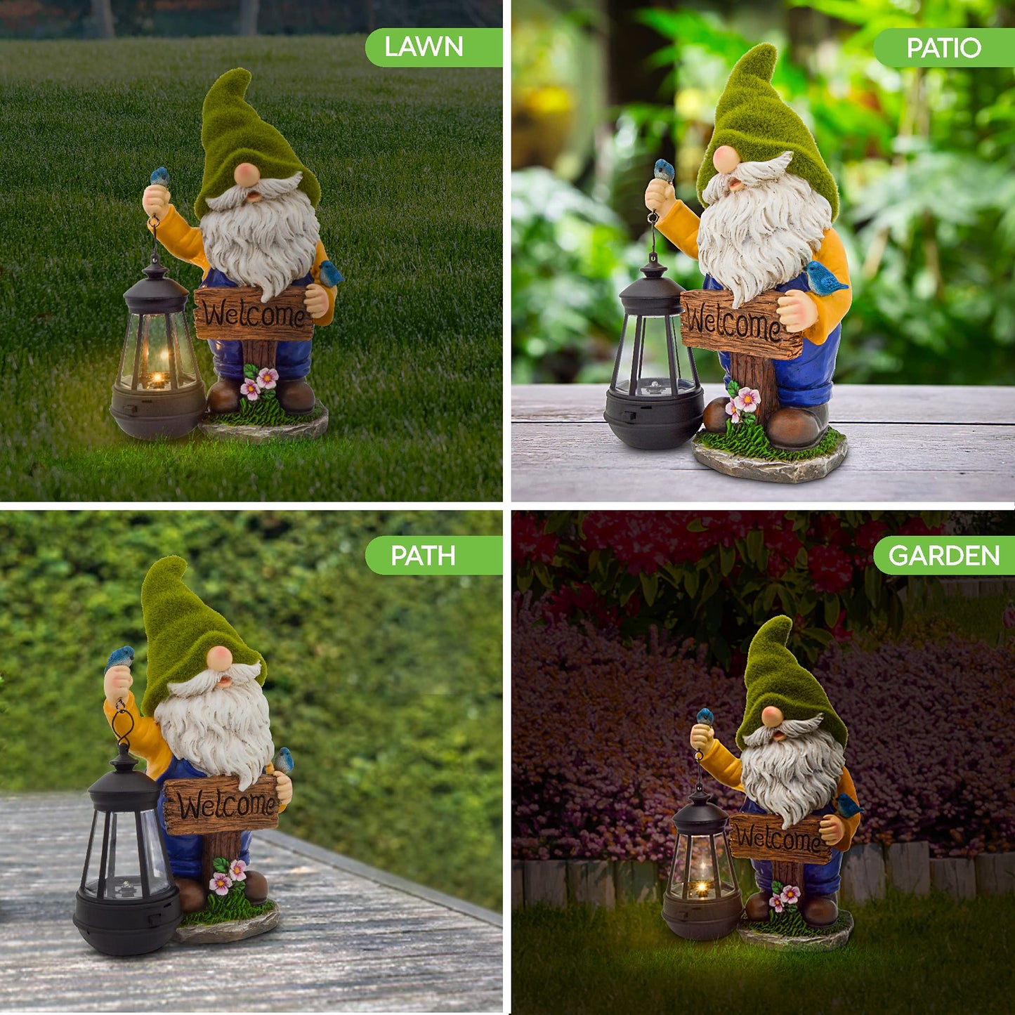 Olekki Christmas Garden Gnomes Outdoor - Flocked Gnome Statue Holding Lantern with Solar LED Lights | Gnomes Garden Decorations for Patio, Yard, Lawn Ornaments - Gnome Gifts