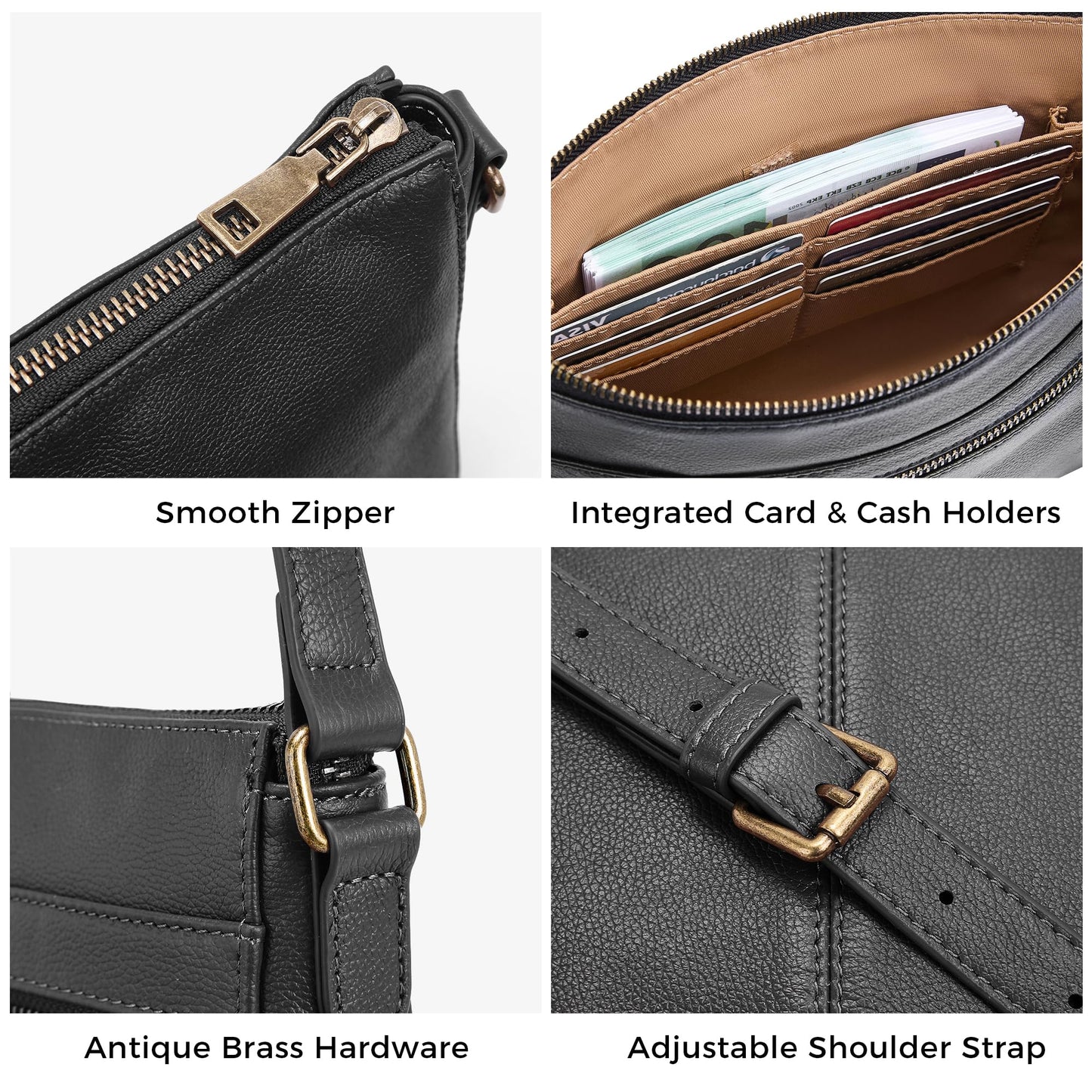 Morriloom Genuine Leather Crossbody Purses for Women Travel Small Cross body Bag with Built in RFID Wallet Adjustable Shoulder Handbags
