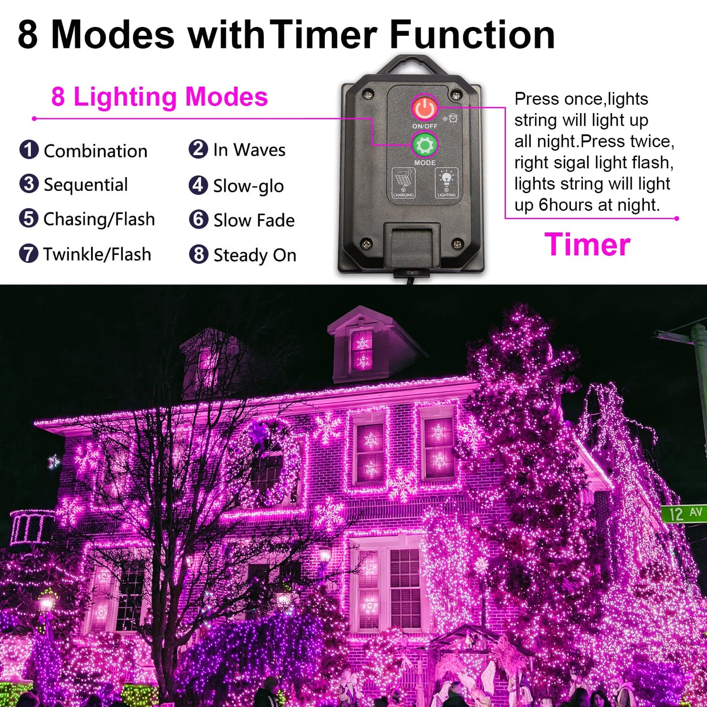 YAOZHOU Valentines Day Solar Christmas String Lights Outdoor Pink 2 Pack 144ft 400LED Fairy Lights with 8 Modes, IP44 Waterproof Lights for Tree Garden Patio Wedding Party Yard Decor