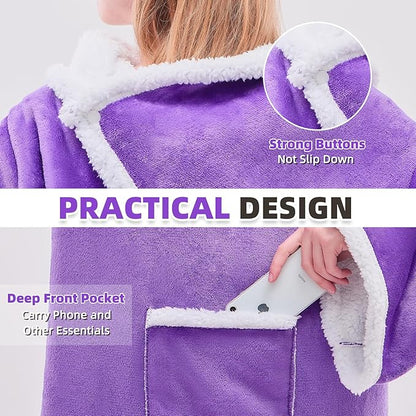IFNOW Sherpa Wearable Blanket with Sleeves for Women Men Adults, Cozy Wearable Blanket with Arm and Pocket, Warm Full Body TV Wrap Throw Blanket, Soft Robe Blanket as Gifts for Mom Wife, Purple