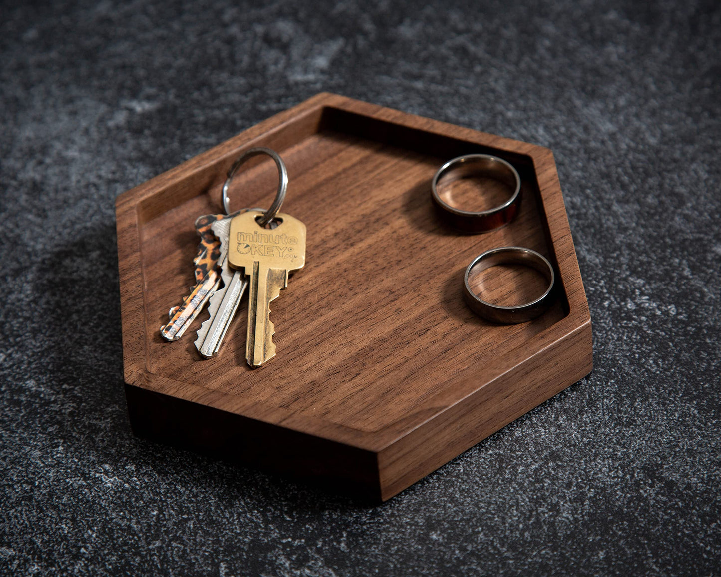 Hexagon Wood Ring Dish - Everyday Catchall Trinket EDC Tray for Men Women, Store Your Watches Cufflinks Rings Earrings Keys Coins, Father's Day for Husband Dad Son (Blank)