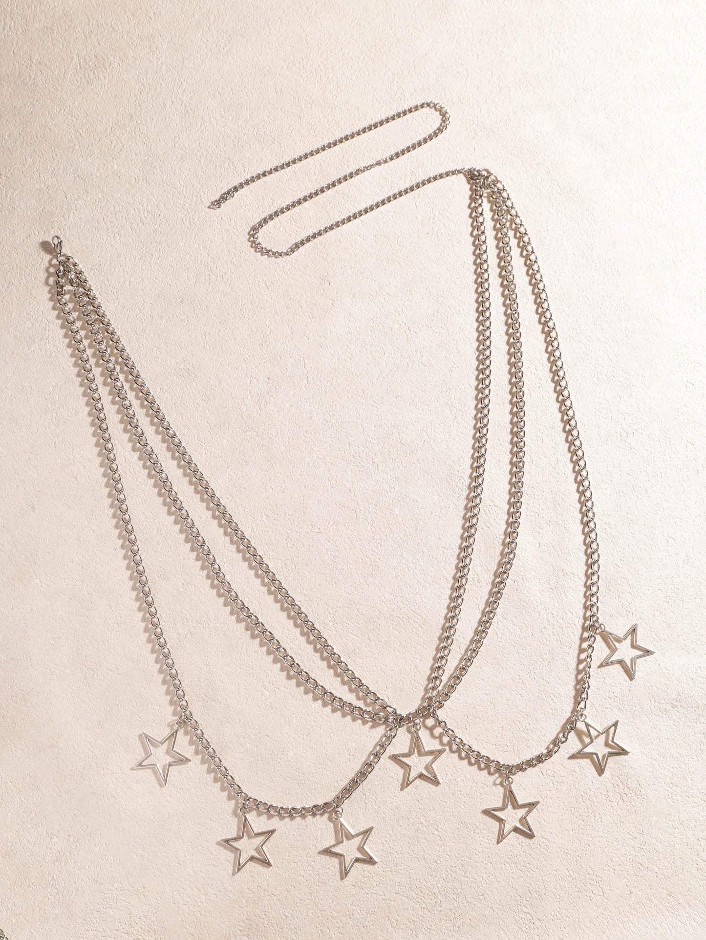 Goth Y2K Star Chain Belt for Women – Adjustable Silver-tone Waist Chain, Punk Emo Grunge Aesthetic Body Jewelry