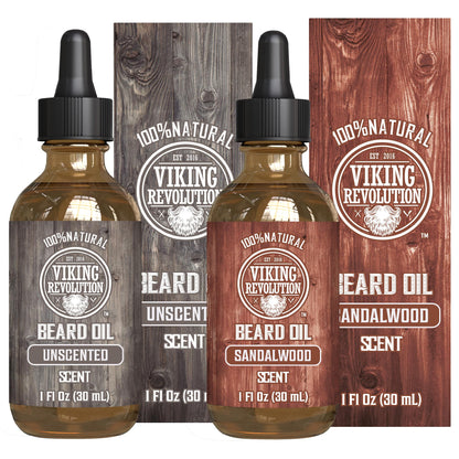 Viking Revolution Sandalwood Beard Oil for Men - Natural Mens Beard Oil with Argan Oil and Jojoba Oil - Beard Softener, Strengthens and Moisturizes - Beard Conditioner for Men (Sandalwood, 1 Pack)