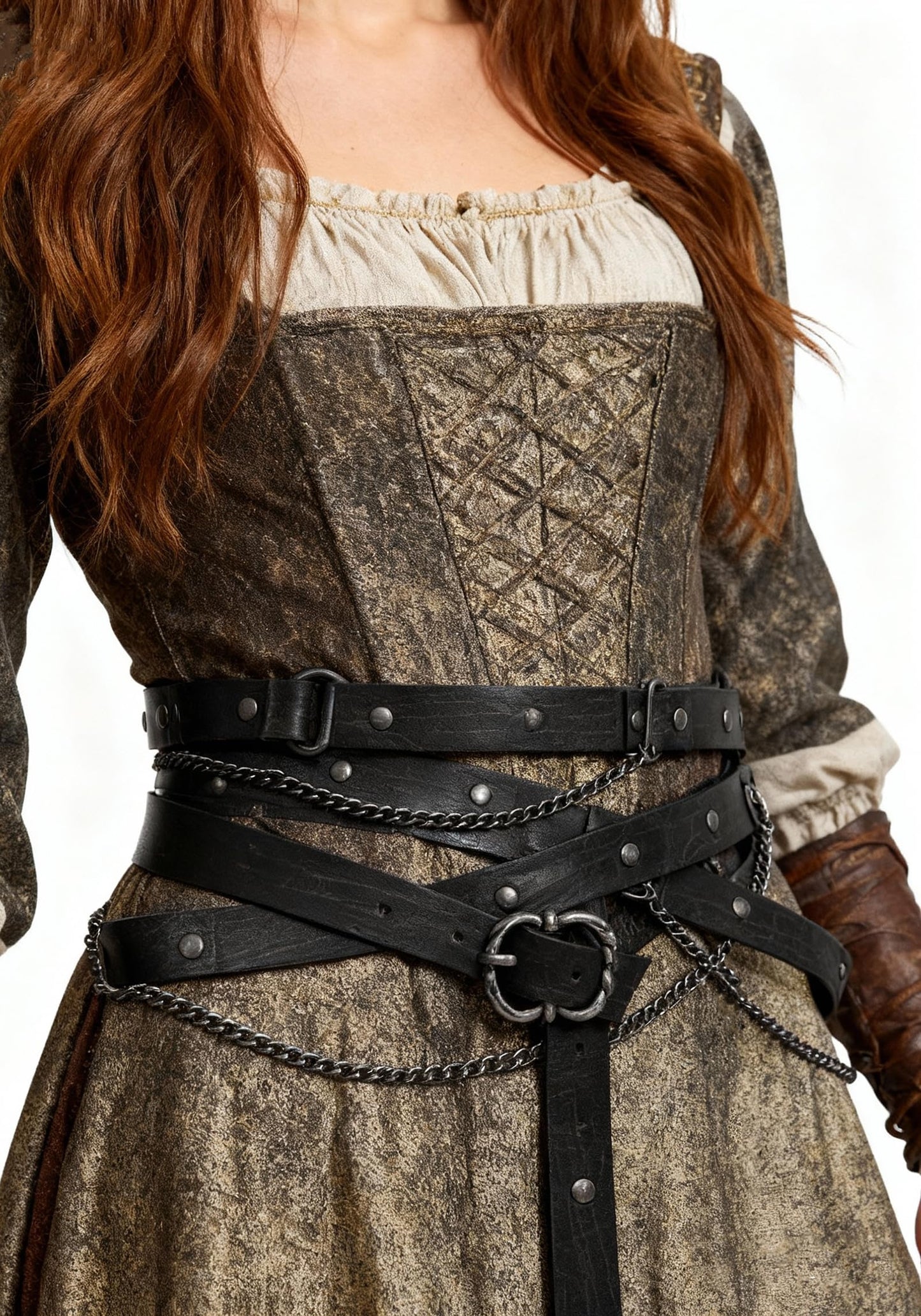Koalswm Medieval DIY Waist Belt Adjustable Metal Chain for Women Vintage PU Belts Cosplay Renaissance (Black)