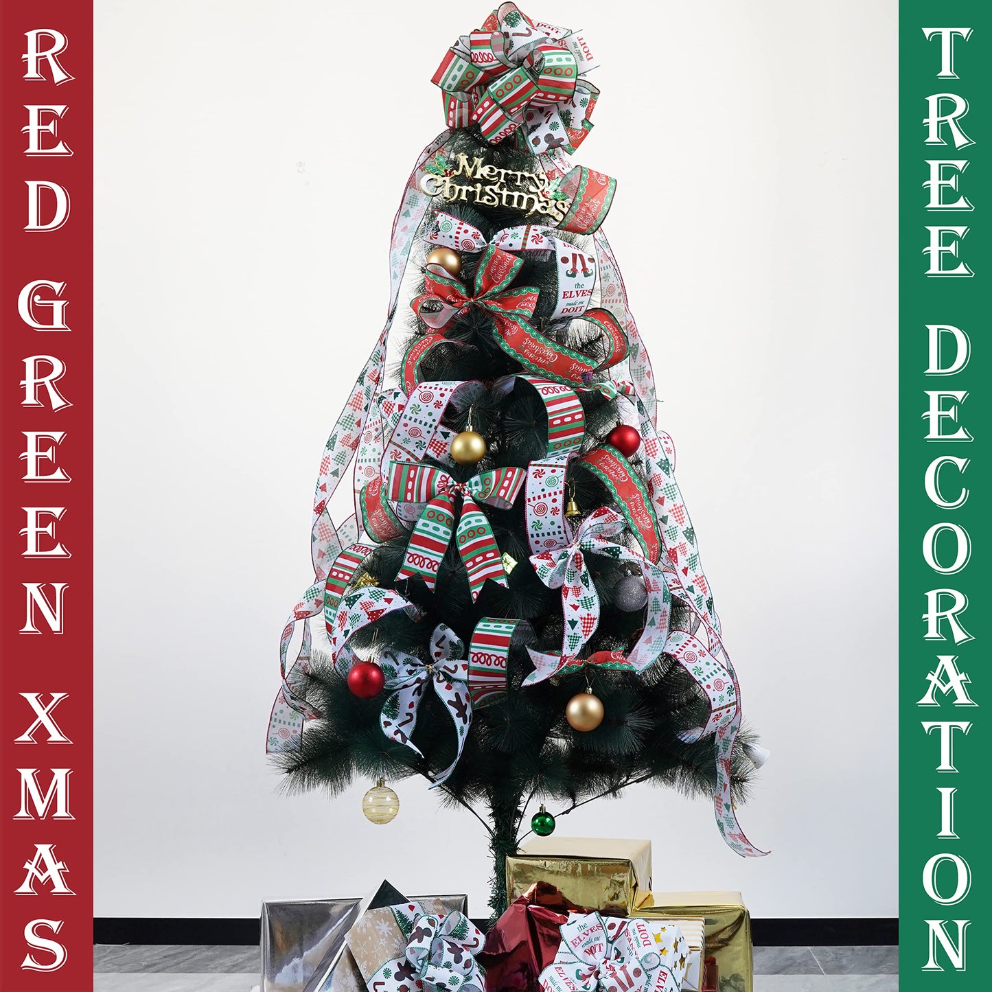 MEEDEE Christmas Ribbon Set - Wired Burlap Ribbon, 2.5 Inch, 6 Rolls, 36 Yards, Red & Green for Trees, Wreaths & Decorations