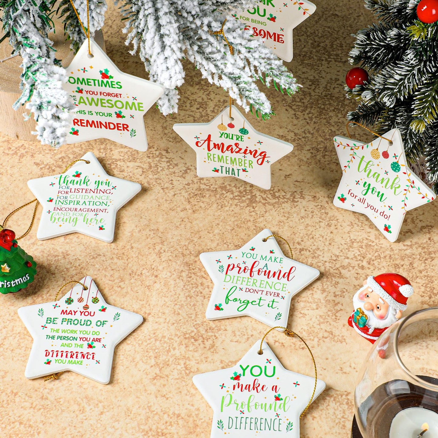 Tioncy 30 Pcs Christmas Thank You Ornament Gifts for Coworkers Employee Appreciation Gifts Thank You for Being Awesome Star Hanging Plaque for Teacher Friend Office Xmas Tree Decoration (Ceramic)
