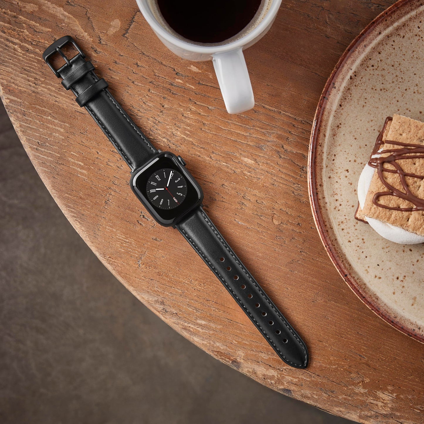 Archer Watch Straps - Top Grain Leather Straps for Apple Watch (Black/Matched Thread, Matte Gray Hardware, 44/45/46/49mm)